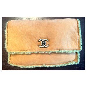 MINT CONDITION Chanel CC Turnlock Suede Leather Brown Shearling Flap Clutch